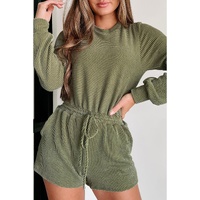 Pickle Green Corded Pullover Long Sleeve Drawstring Romper - L thumbnail
