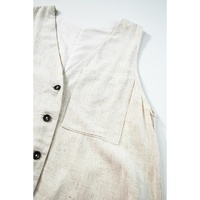 Beige Sleeveless V Neck Buttoned Front Chest Pocket Romper - L thumbnail
