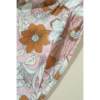 Pink Floral Short Sleeve Collared Button Front Romper - XL thumbnail