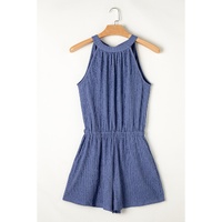 Bluing Knot Back High Neck Crinkle Textured Romper - L thumbnail