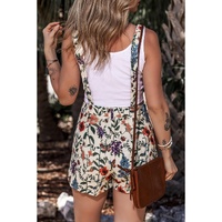 Beige Floral Print Bib Open Back Romper - XL thumbnail