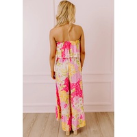 Multicolour Floral Print Ruffled High Waist Tube Top Loose Jumpsuit - S thumbnail