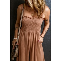 Dusty Pink Ruffled Shirred Wide Leg Sleeveless Jumpsuit - L thumbnail