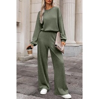 Laurel Green Solid Ribbed Knit Keyhole Back High Waist Jumpsuit - L thumbnail