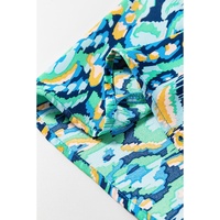 Green Abstract Print Puff Sleeve V Neck High Waist Romper - M thumbnail