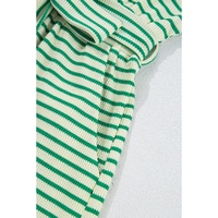 Green Stripe Textured Short Sleeve Collared Buttoned Waist Tie Romper - XL thumbnail