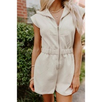 Jet Stream Textured Zipped Front V Neck Collared Casual Romper - L thumbnail