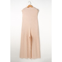 Smoke Gray Textured Buttoned Wide Leg Sleeveless Jumpsuit - L thumbnail
