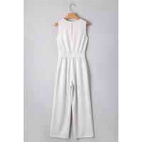 Light Grey Solid Color Crew Neck Drawstring High Waist Sleeveless Jumpsuit - L thumbnail