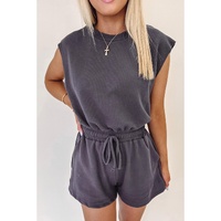 Bristol Black Knit Open Back Cap Sleeve Drawstring Romper - L thumbnail