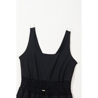 Black Plain Sleeveless Loop Drawstring Cinched Waist Romper - M thumbnail