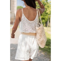 White Lace Spaghetti Strap V Neck Loose Fit Romper - S thumbnail