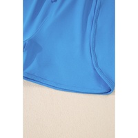 Blue Crossed Spaghetti Straps Drawstring Waist Sporty Romper - L thumbnail