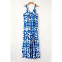 Blue Floral Print Wide Leg Sleeveless Jumpsuit - M thumbnail