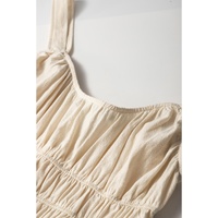 Beige Ruched High Waist Sleeveless Wide Leg Jumpsuit - L thumbnail