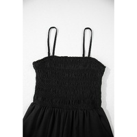 Black Spaghetti Straps Shirred Bodice Pocketed Wide Leg Jumpsuit - M thumbnail