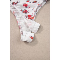 White Floral V Cut Frilled Trim Spaghetti Straps Bodysuit - S thumbnail