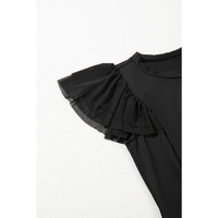 Black Solid Ruffled Mesh Patchwork Sleeve Bodysuit - L thumbnail