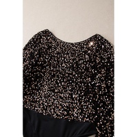 Black Deep V Back Sequin Puff Sleeve Bodysuit - S thumbnail