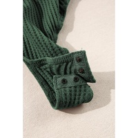 Blackish Green Waffle Knit Slim Fit Wrap V Neck Bodysuit - M thumbnail