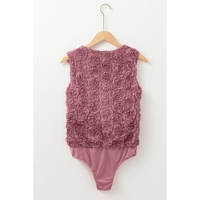 Heather Floral Textured V Neck Wrapped Sleeveless Bodysuit - L thumbnail