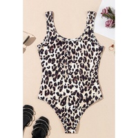 Brown Leopard Print U Neck Sleeveless Bodysuit - L thumbnail