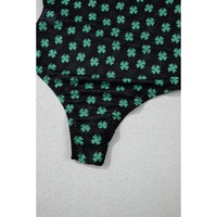 Green St Patrick Shamrock Printed Long Sleeve Mesh Bodysuit - S thumbnail