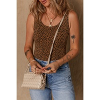 Brown Leopard Printed Sleeveless Scoop Neck Bodysuit - L thumbnail