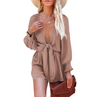 Azura Exchange Tie Knot Puff Long Sleeve Romper - XL thumbnail