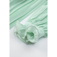 Green Pleated Ruffled Tie Waist Buttons V Neck Romper - M thumbnail