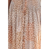 Azura Exchange Flower Print Maxi Skirt with Smocked Waist and Button Slit - M thumbnail