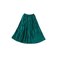 Blackish Green Satin Elastic Waist Pleated Maxi Skirt - XL thumbnail