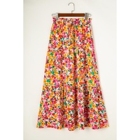 Yellow Boho Floral Print Tiered Long Skirt - XL thumbnail