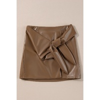 Coffee Bowknot Faux Leather Mini Skirt - M thumbnail