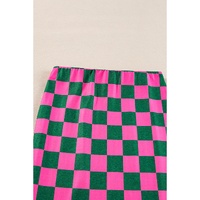 Rose Checkered Print Side Slit High Waist Midi Skirt - L thumbnail