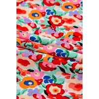 Red Floral Print Wide Waistband Side Slit Maxi Skirt - XL thumbnail
