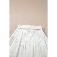 White Contrast Stitching Trim Knotted High Waist A-Line Mini Skirt - L thumbnail
