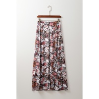 Brown Floral Print High Waist Maxi Skirt - L thumbnail