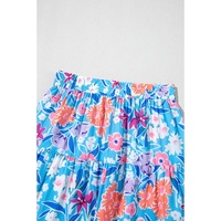 Sky Blue Floral Printed High Waist Split Wrap Long Skirt - S thumbnail
