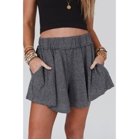 Gray Elastic Waist Culotte Shorts - S thumbnail