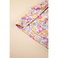Pink Boho Floral Shirred High Waist Casual Shorts - L thumbnail