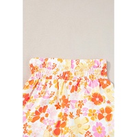 Orange Boho Floral Shirred High Waist Casual Shorts - L thumbnail