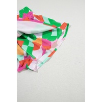 Green Abstract Print Smock Waist Casual Shorts - L thumbnail