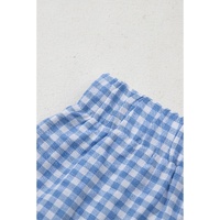 blue Red Plaid Gingham Printed High Waist Shorts - L thumbnail