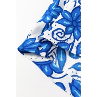 Blue Floral Print Pocketed Front Knot High Waist Casual Shorts - M thumbnail