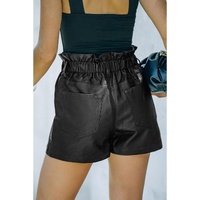 Black Faux Leather Paper Bag Waist High Rise Shorts - L thumbnail