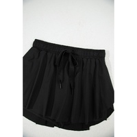 Black Drawstring High Waist Lined Tennis Skorts - S thumbnail