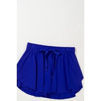 Dark Blue Drawstring High Waist Lined Tennis Skorts - S thumbnail