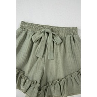 Laurel Green Textured Tie Waist Ruffle Hem Shorts - S thumbnail