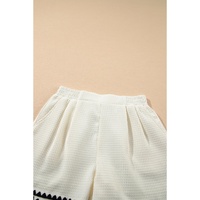 White Waffle Texture Contrast Ricrac Hemline Casual Shorts - S thumbnail